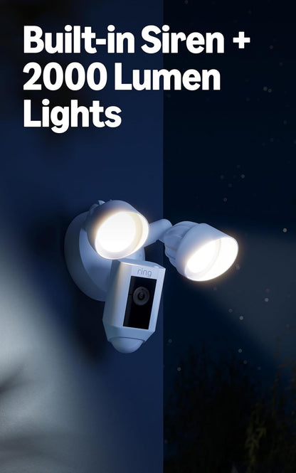 Floodlight Cam Wired plus (Newest Model), Outdoor Home or Business Security with Motion-Activated 1080P HD Video and Floodlights, White