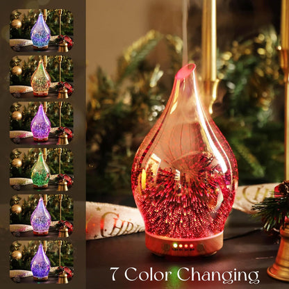 Essential Oil Diffuser 3D Firework Glass Aromatherapy Ultrasonic Humidifier Rose Gold, Auto Shut-Off, Timer Setting, BPA Free, Aroma Decoration for Home, Office, Gym, Spa, Premium Gift 100Ml