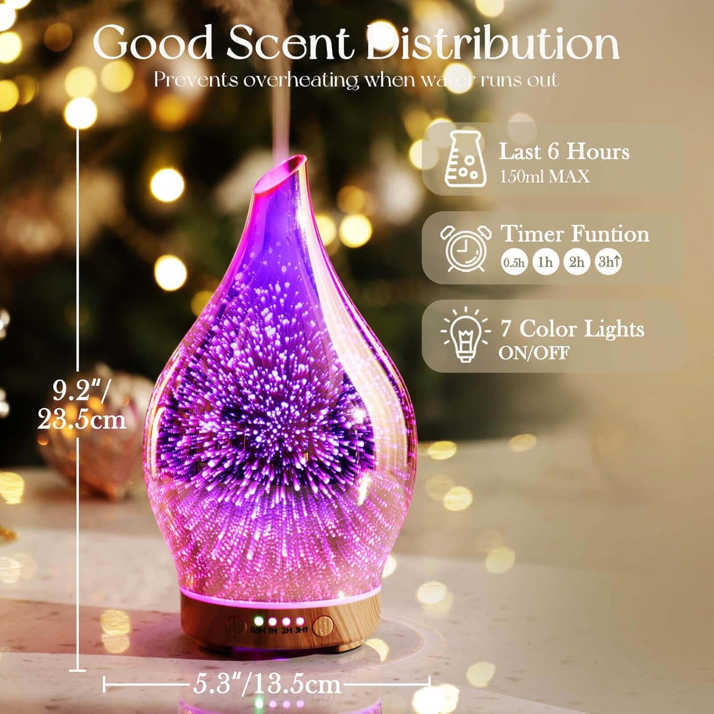 Essential Oil Diffuser 3D Firework Glass Aromatherapy Ultrasonic Humidifier Rose Gold, Auto Shut-Off, Timer Setting, BPA Free, Aroma Decoration for Home, Office, Gym, Spa, Premium Gift 100Ml