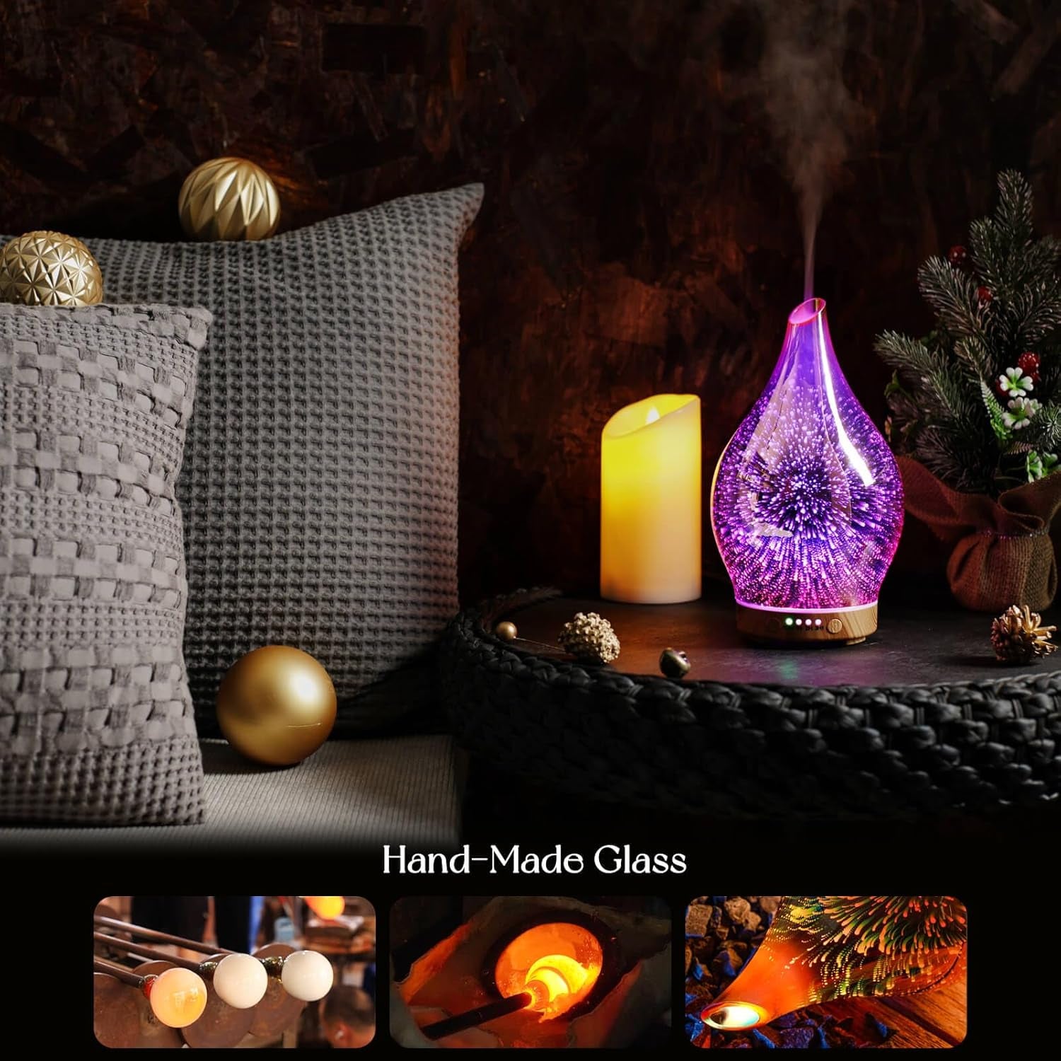 Essential Oil Diffuser 3D Firework Glass Aromatherapy Ultrasonic Humidifier Rose Gold, Auto Shut-Off, Timer Setting, BPA Free, Aroma Decoration for Home, Office, Gym, Spa, Premium Gift 100Ml