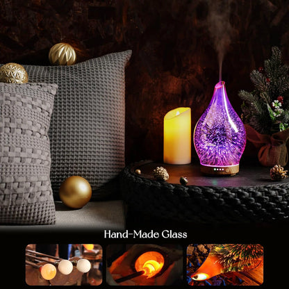 Essential Oil Diffuser 3D Firework Glass Aromatherapy Ultrasonic Humidifier Rose Gold, Auto Shut-Off, Timer Setting, BPA Free, Aroma Decoration for Home, Office, Gym, Spa, Premium Gift 100Ml