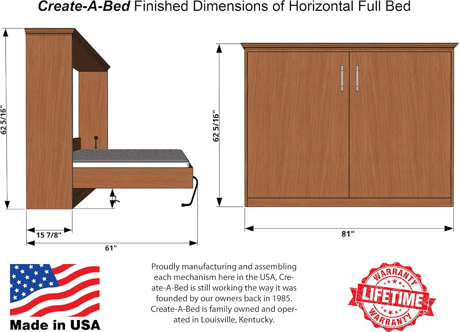 Full Size Deluxe Murphy Bed Kit, Horizontal
